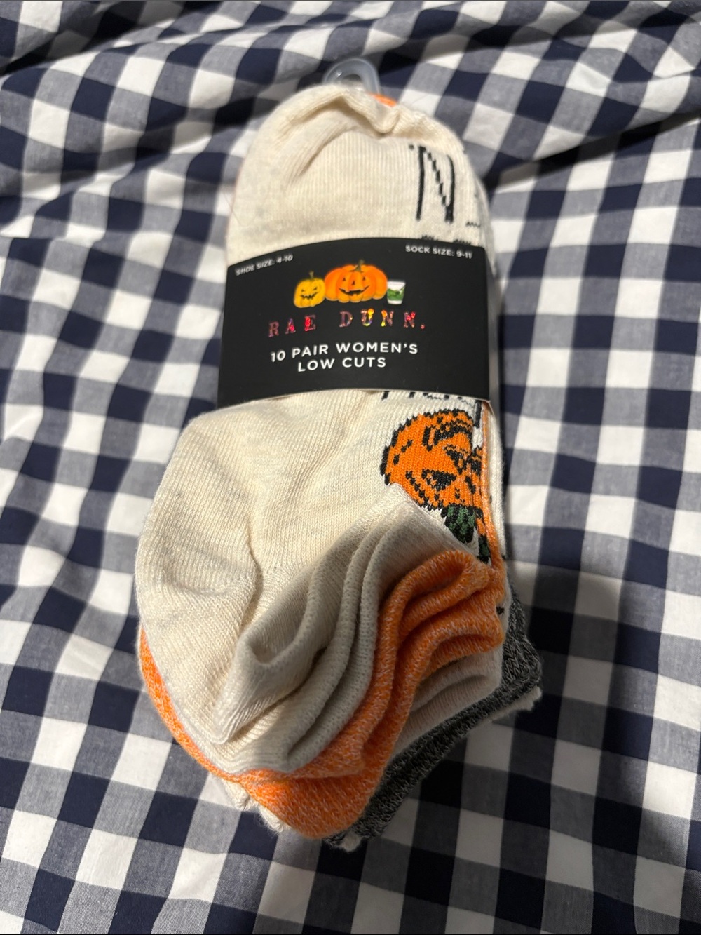 Rae Dunn Cream & Orange Women's Low Cut Socks - Halloween Pumpkin Set